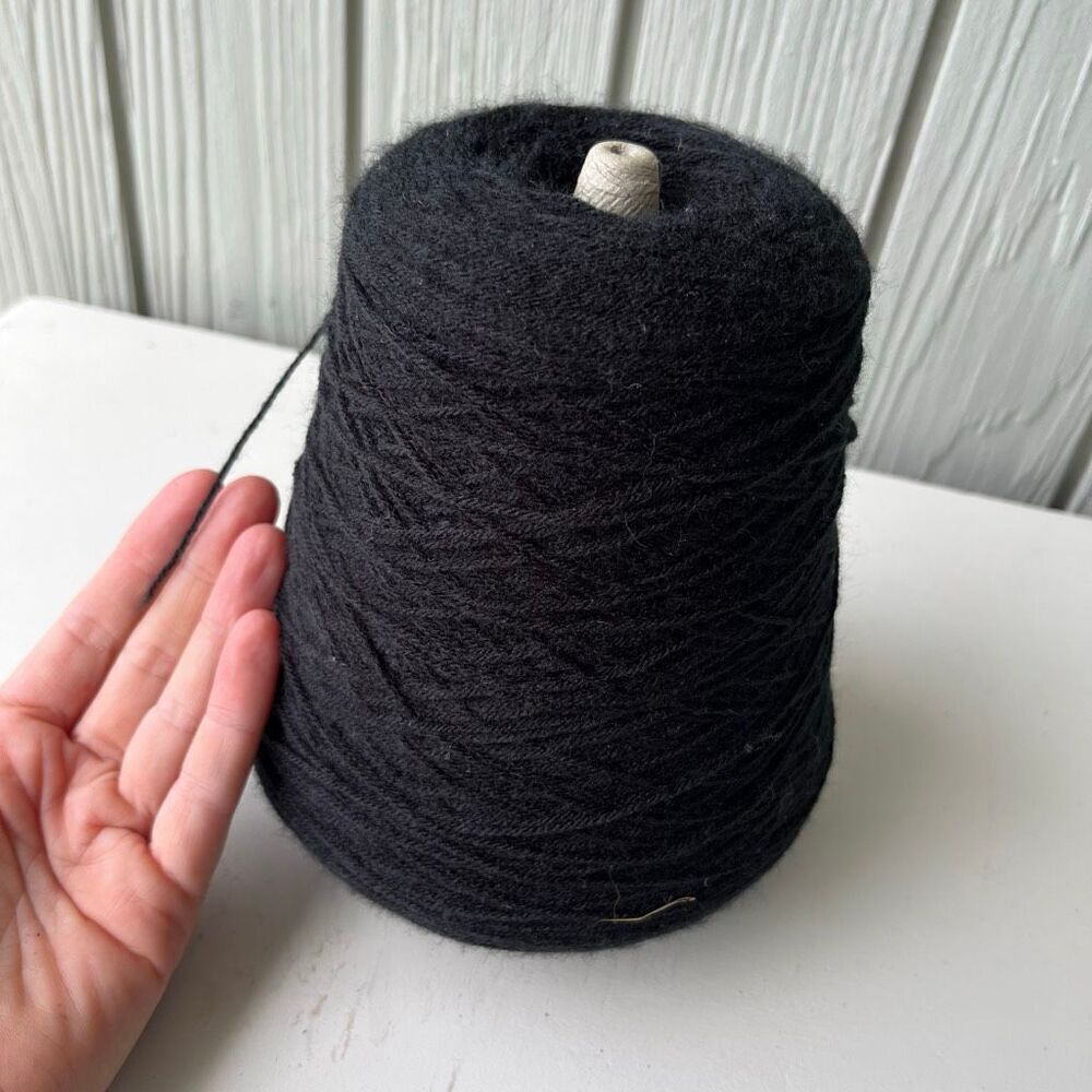 Tamm Black Acrylic Yarn Cone – 3-Ply, 15 oz – Vintage Craft Supply
